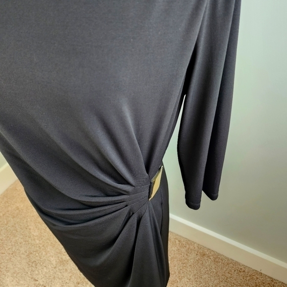 Laura Jeffries Ruched Wiggle Dress with Gold Buckle Detail Stretch Size 12 Black - Picture 2 of 10